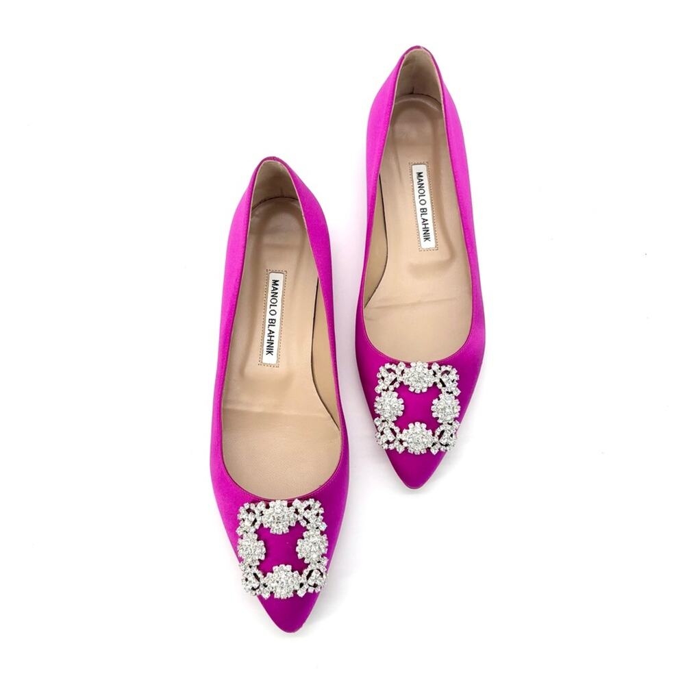 New Manolo Blahnik Hangisi Flat Fuchsia Crystal Embellished Pointed Toe Shoes 39 - Picture 3 of 12